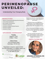 IN-PERSON WORKSHOP--Perimenopause Unveiled: Understanding your Changing Body- August 27, 2024